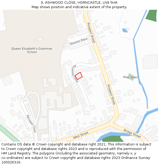9, ASHWOOD CLOSE, HORNCASTLE, LN9 5HA: Location map and indicative extent of plot
