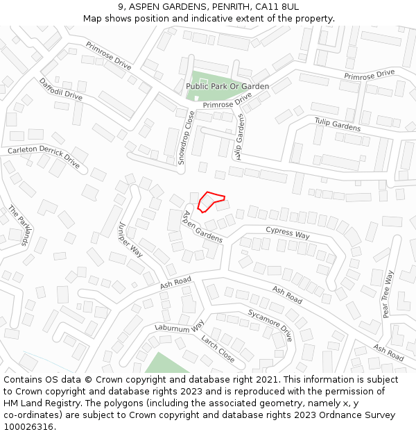 9, ASPEN GARDENS, PENRITH, CA11 8UL: Location map and indicative extent of plot