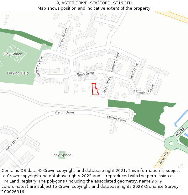 9, ASTER DRIVE, STAFFORD, ST16 1FH: Location map and indicative extent of plot