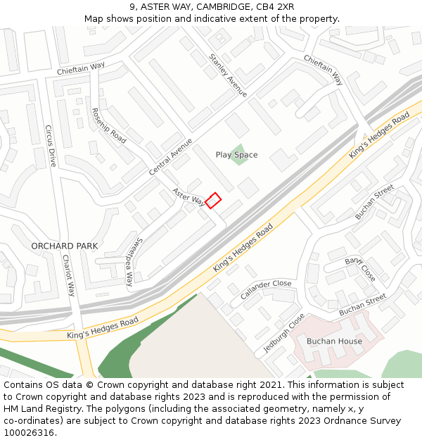 9, ASTER WAY, CAMBRIDGE, CB4 2XR: Location map and indicative extent of plot
