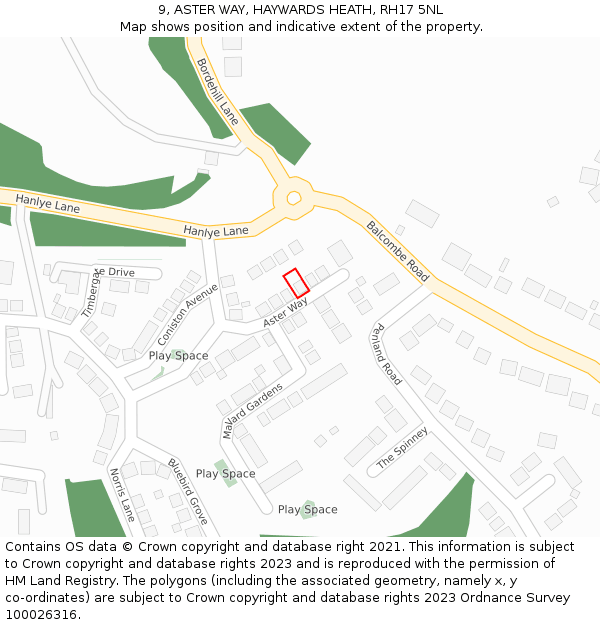 9, ASTER WAY, HAYWARDS HEATH, RH17 5NL: Location map and indicative extent of plot