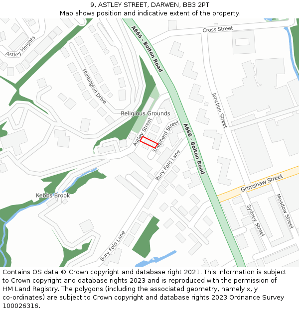 9, ASTLEY STREET, DARWEN, BB3 2PT: Location map and indicative extent of plot