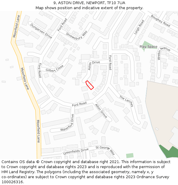 9, ASTON DRIVE, NEWPORT, TF10 7UA: Location map and indicative extent of plot