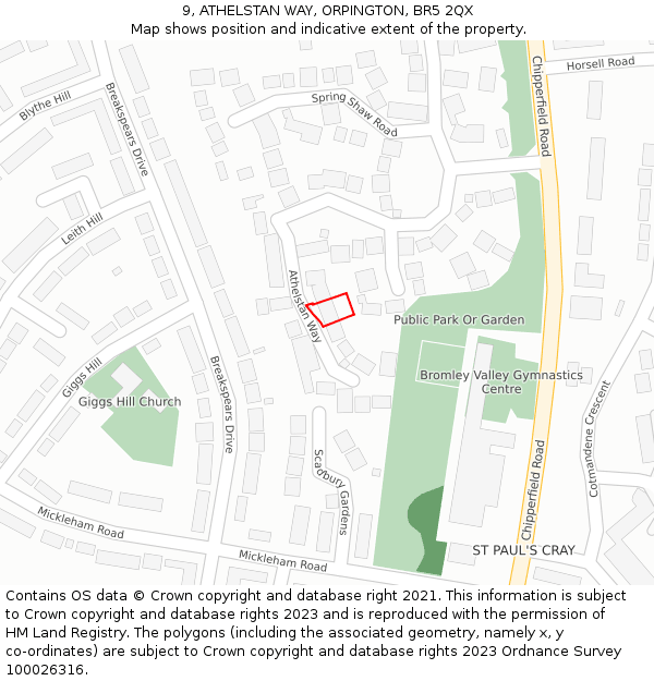 9, ATHELSTAN WAY, ORPINGTON, BR5 2QX: Location map and indicative extent of plot