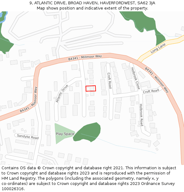 9, ATLANTIC DRIVE, BROAD HAVEN, HAVERFORDWEST, SA62 3JA: Location map and indicative extent of plot