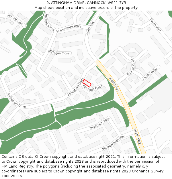 9, ATTINGHAM DRIVE, CANNOCK, WS11 7YB: Location map and indicative extent of plot
