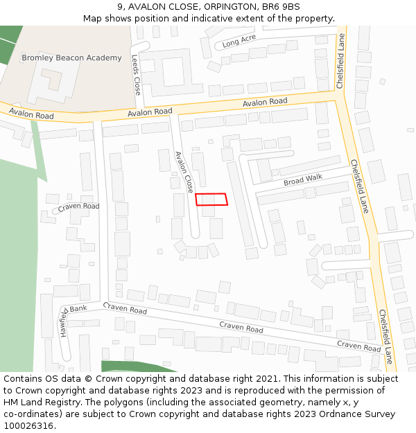 9, AVALON CLOSE, ORPINGTON, BR6 9BS: Location map and indicative extent of plot