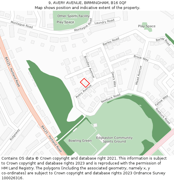 9, AVERY AVENUE, BIRMINGHAM, B16 0QF: Location map and indicative extent of plot