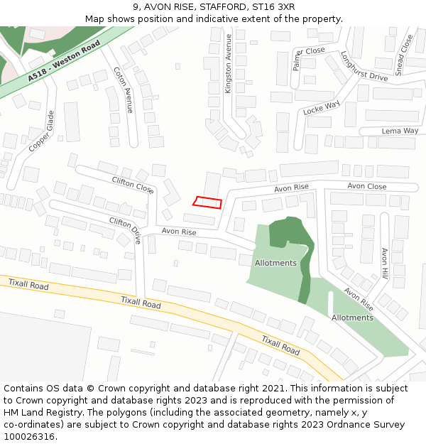 9, AVON RISE, STAFFORD, ST16 3XR: Location map and indicative extent of plot
