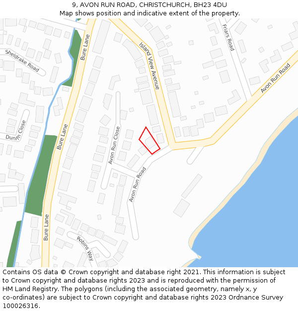 9, AVON RUN ROAD, CHRISTCHURCH, BH23 4DU: Location map and indicative extent of plot