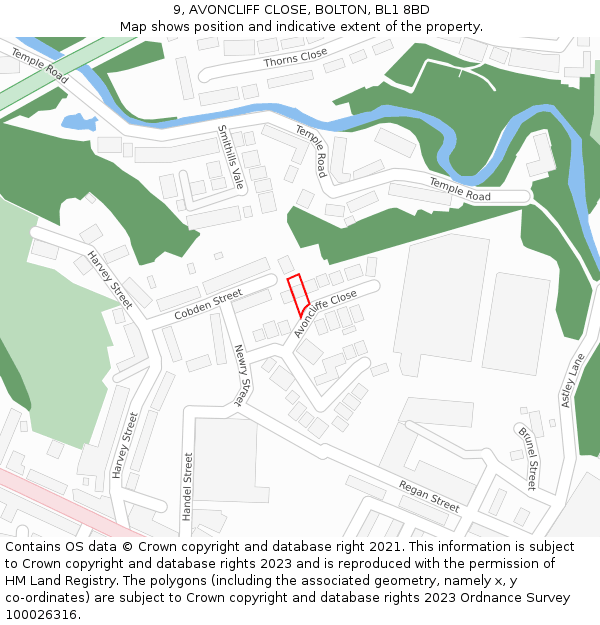 9, AVONCLIFF CLOSE, BOLTON, BL1 8BD: Location map and indicative extent of plot