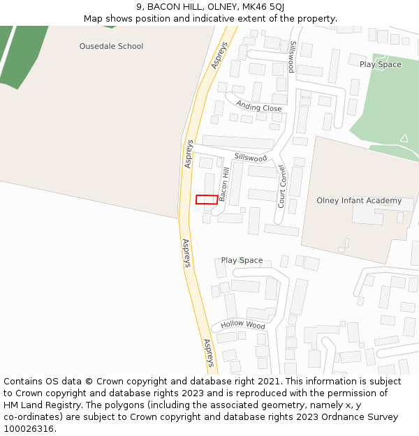 9, BACON HILL, OLNEY, MK46 5QJ: Location map and indicative extent of plot