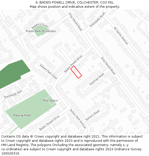 9, BADEN POWELL DRIVE, COLCHESTER, CO3 4SL: Location map and indicative extent of plot