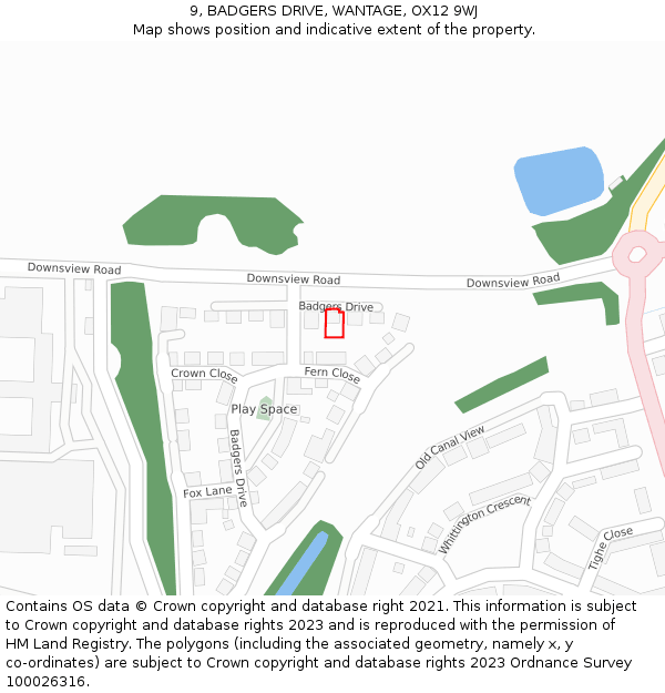 9, BADGERS DRIVE, WANTAGE, OX12 9WJ: Location map and indicative extent of plot