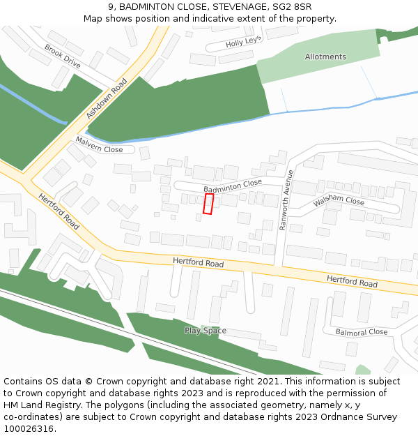 9, BADMINTON CLOSE, STEVENAGE, SG2 8SR: Location map and indicative extent of plot