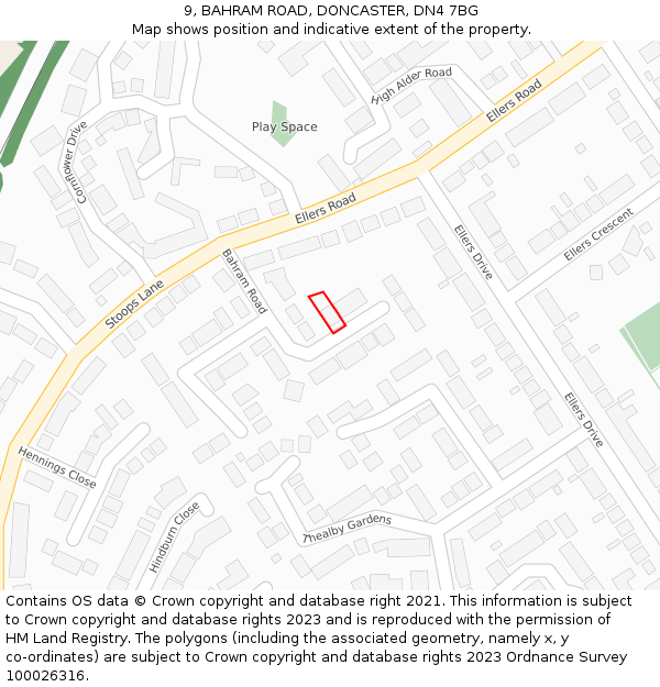 9, BAHRAM ROAD, DONCASTER, DN4 7BG: Location map and indicative extent of plot