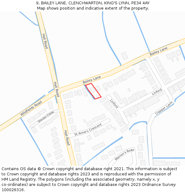 9, BAILEY LANE, CLENCHWARTON, KING'S LYNN, PE34 4AY: Location map and indicative extent of plot