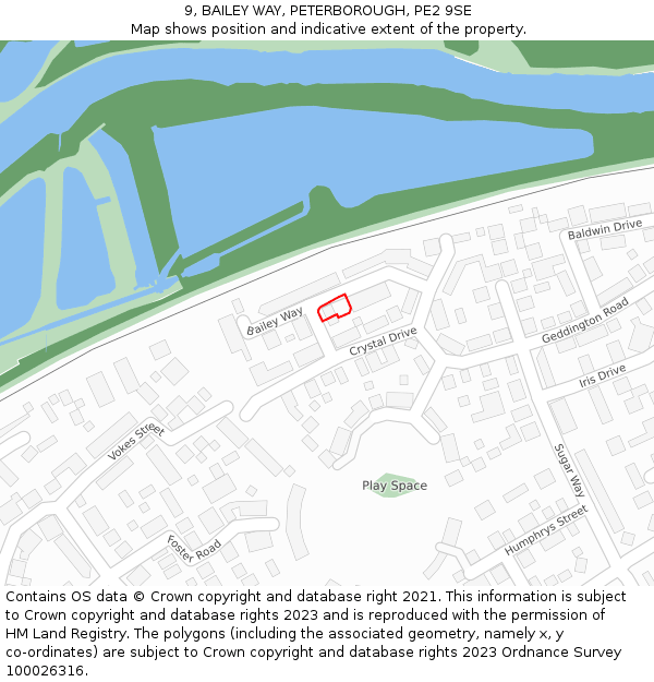 9, BAILEY WAY, PETERBOROUGH, PE2 9SE: Location map and indicative extent of plot