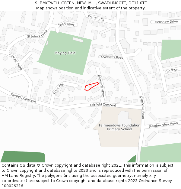 9, BAKEWELL GREEN, NEWHALL, SWADLINCOTE, DE11 0TE: Location map and indicative extent of plot