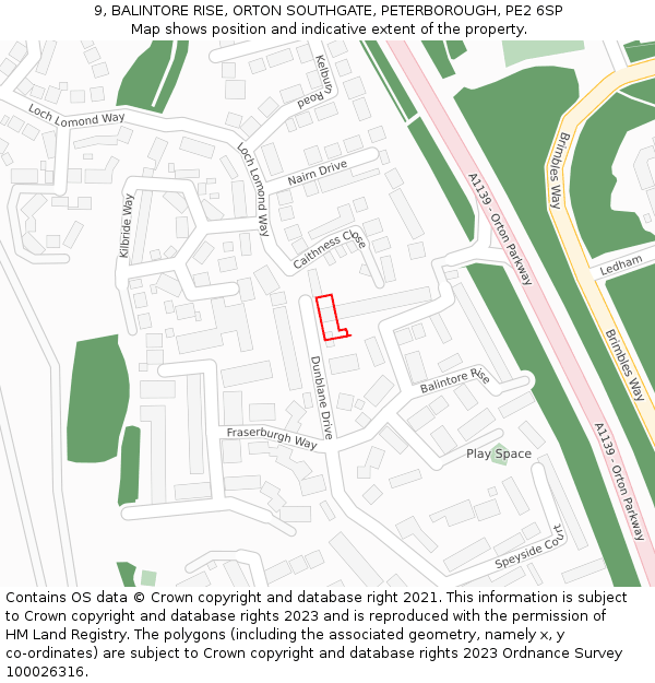 9, BALINTORE RISE, ORTON SOUTHGATE, PETERBOROUGH, PE2 6SP: Location map and indicative extent of plot