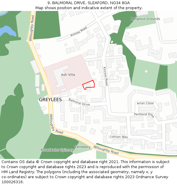 9, BALMORAL DRIVE, SLEAFORD, NG34 8GA: Location map and indicative extent of plot