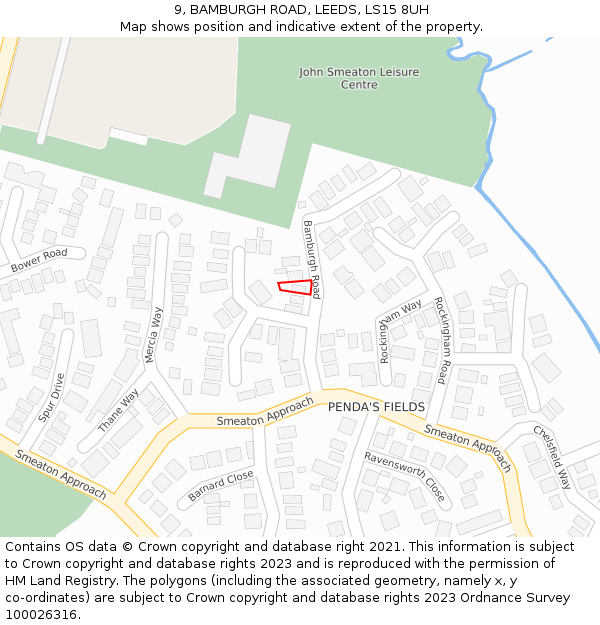 9, BAMBURGH ROAD, LEEDS, LS15 8UH: Location map and indicative extent of plot