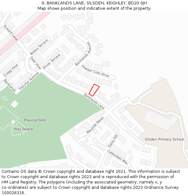9, BANKLANDS LANE, SILSDEN, KEIGHLEY, BD20 0JH: Location map and indicative extent of plot