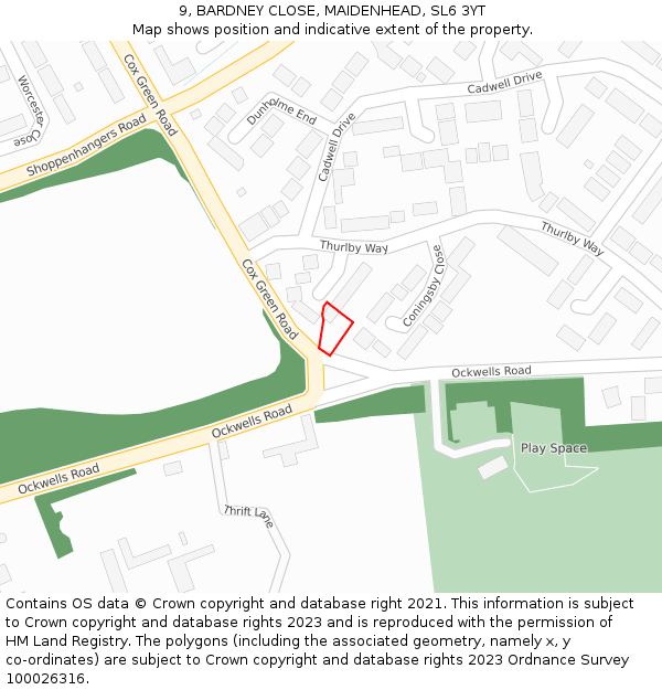 9, BARDNEY CLOSE, MAIDENHEAD, SL6 3YT: Location map and indicative extent of plot