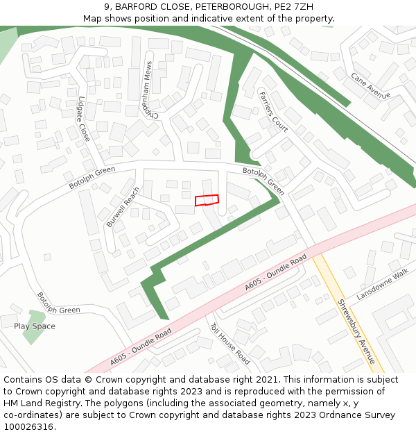 9, BARFORD CLOSE, PETERBOROUGH, PE2 7ZH: Location map and indicative extent of plot