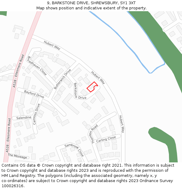 9, BARKSTONE DRIVE, SHREWSBURY, SY1 3XT: Location map and indicative extent of plot