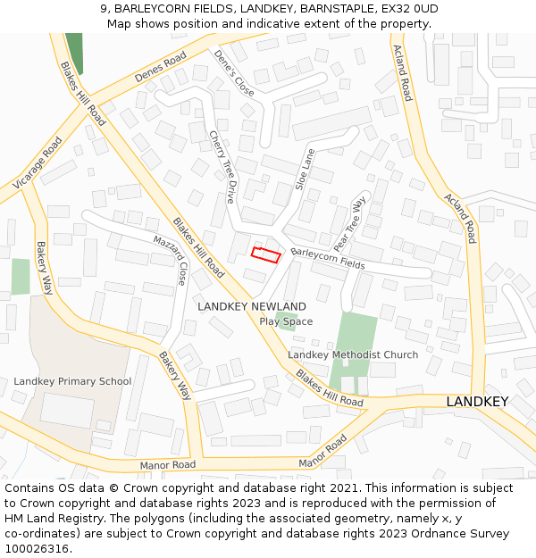 9, BARLEYCORN FIELDS, LANDKEY, BARNSTAPLE, EX32 0UD: Location map and indicative extent of plot