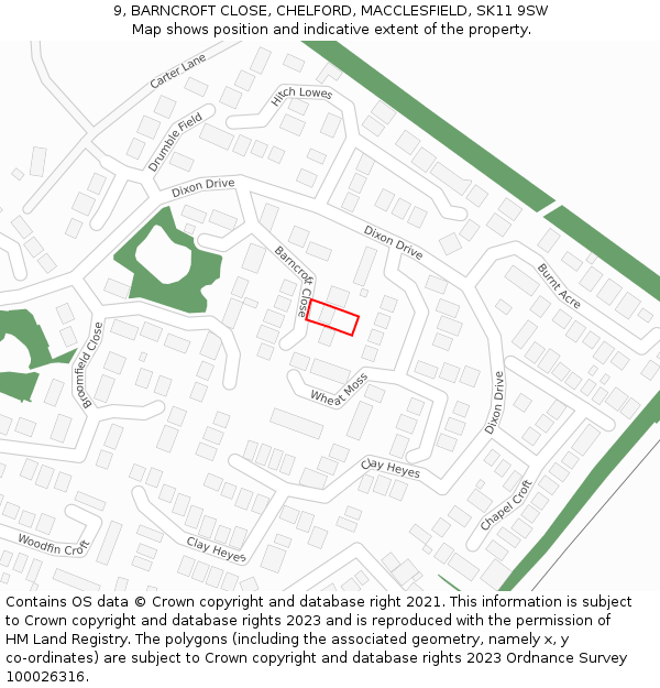 9, BARNCROFT CLOSE, CHELFORD, MACCLESFIELD, SK11 9SW: Location map and indicative extent of plot