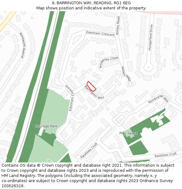 9, BARRINGTON WAY, READING, RG1 6EG: Location map and indicative extent of plot
