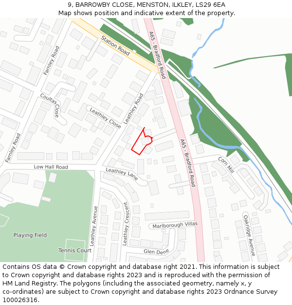 9, BARROWBY CLOSE, MENSTON, ILKLEY, LS29 6EA: Location map and indicative extent of plot