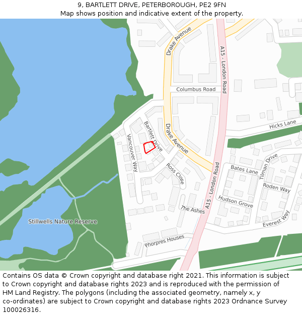 9, BARTLETT DRIVE, PETERBOROUGH, PE2 9FN: Location map and indicative extent of plot