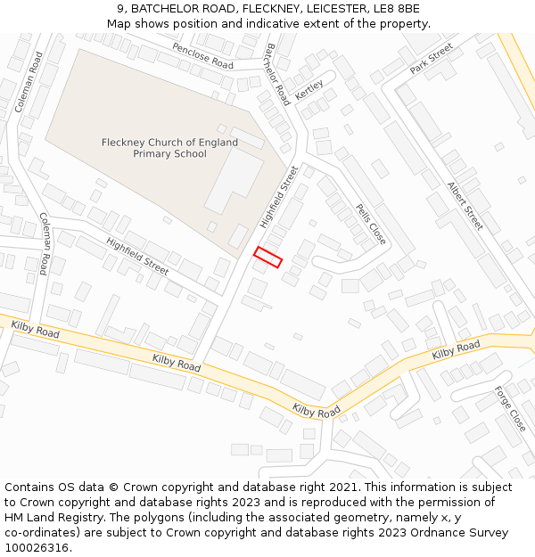 9, BATCHELOR ROAD, FLECKNEY, LEICESTER, LE8 8BE: Location map and indicative extent of plot