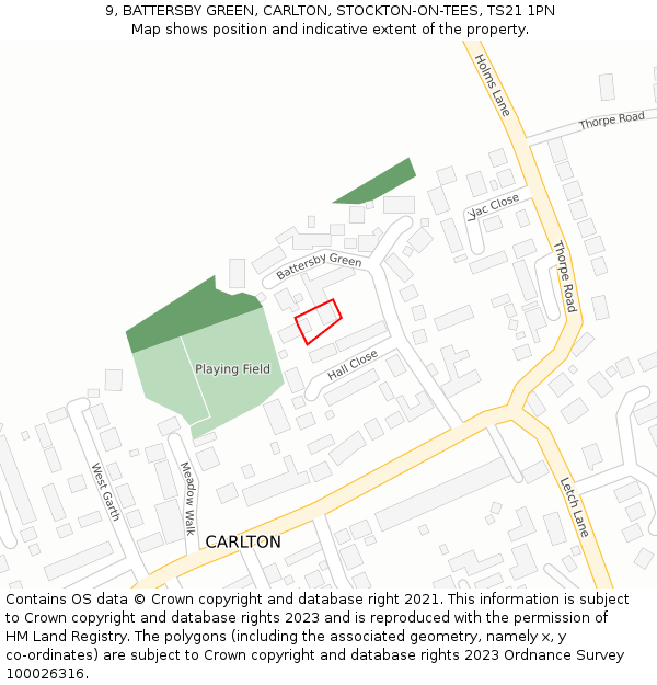 9, BATTERSBY GREEN, CARLTON, STOCKTON-ON-TEES, TS21 1PN: Location map and indicative extent of plot