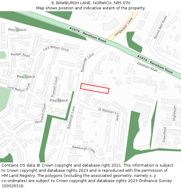 9, BAWBURGH LANE, NORWICH, NR5 0TN: Location map and indicative extent of plot