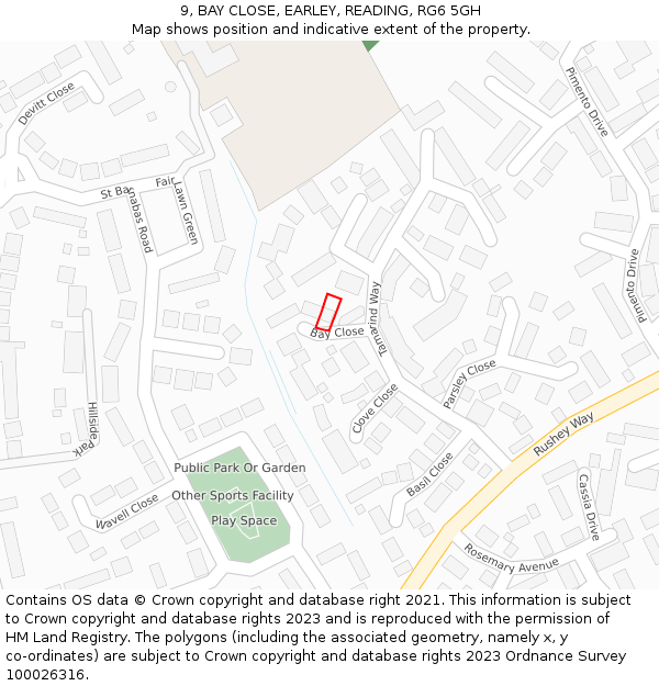 9, BAY CLOSE, EARLEY, READING, RG6 5GH: Location map and indicative extent of plot
