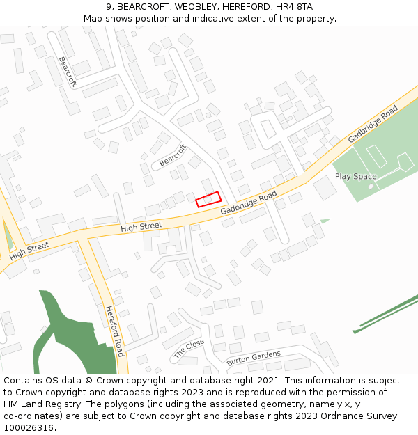 9, BEARCROFT, WEOBLEY, HEREFORD, HR4 8TA: Location map and indicative extent of plot