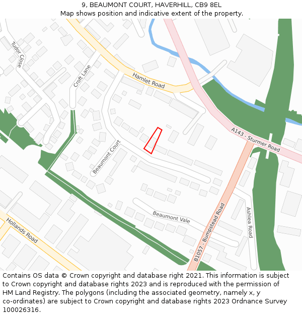 9, BEAUMONT COURT, HAVERHILL, CB9 8EL: Location map and indicative extent of plot