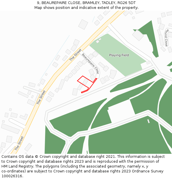 9, BEAUREPAIRE CLOSE, BRAMLEY, TADLEY, RG26 5DT: Location map and indicative extent of plot