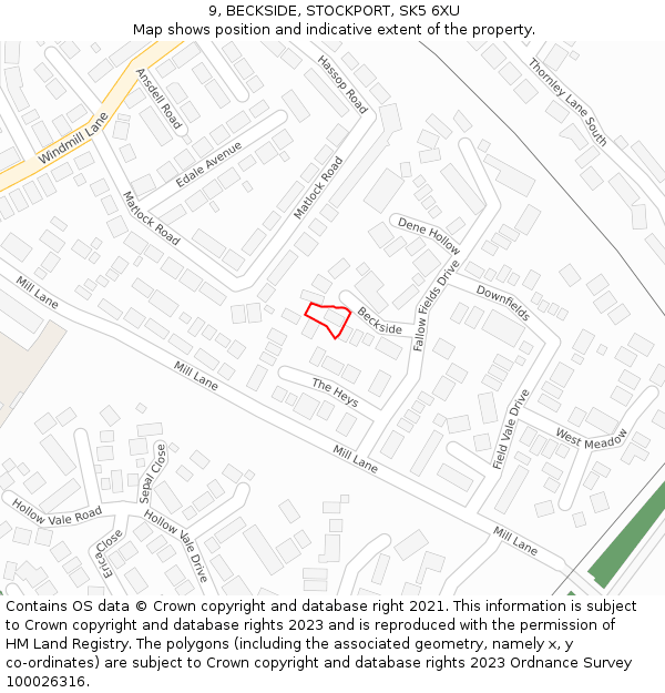 9, BECKSIDE, STOCKPORT, SK5 6XU: Location map and indicative extent of plot