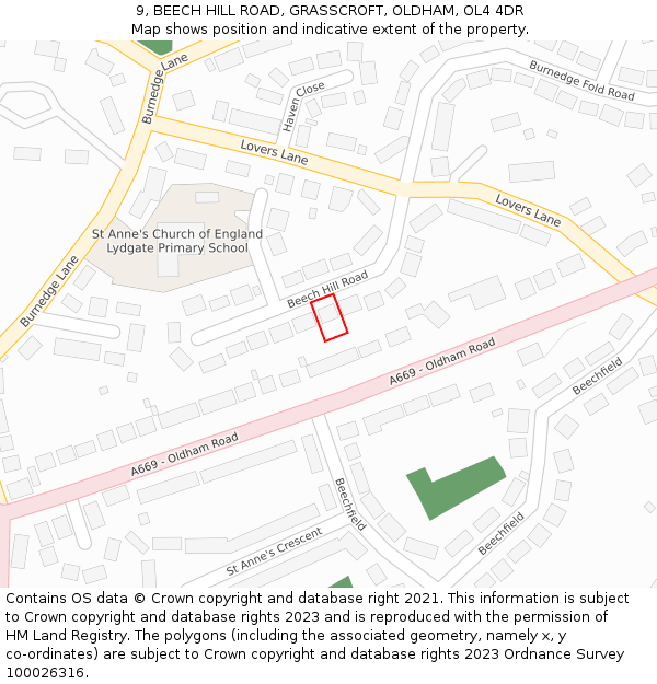 9, BEECH HILL ROAD, GRASSCROFT, OLDHAM, OL4 4DR: Location map and indicative extent of plot