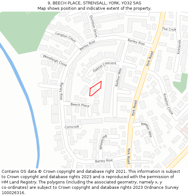 9, BEECH PLACE, STRENSALL, YORK, YO32 5AS: Location map and indicative extent of plot