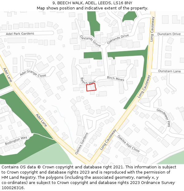 9, BEECH WALK, ADEL, LEEDS, LS16 8NY: Location map and indicative extent of plot