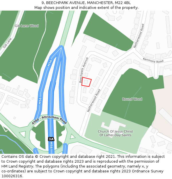 9, BEECHPARK AVENUE, MANCHESTER, M22 4BL: Location map and indicative extent of plot