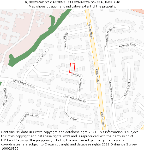 9, BEECHWOOD GARDENS, ST LEONARDS-ON-SEA, TN37 7HP: Location map and indicative extent of plot