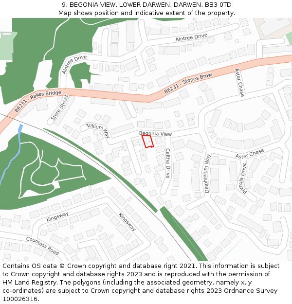 9, BEGONIA VIEW, LOWER DARWEN, DARWEN, BB3 0TD: Location map and indicative extent of plot