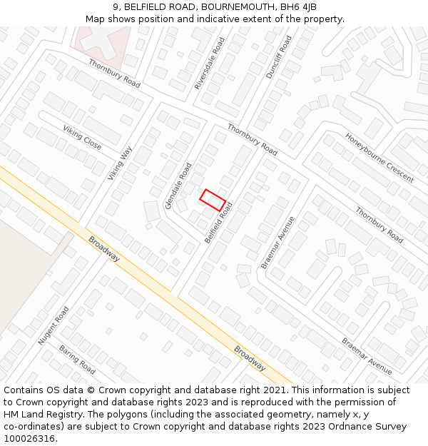 9, BELFIELD ROAD, BOURNEMOUTH, BH6 4JB: Location map and indicative extent of plot